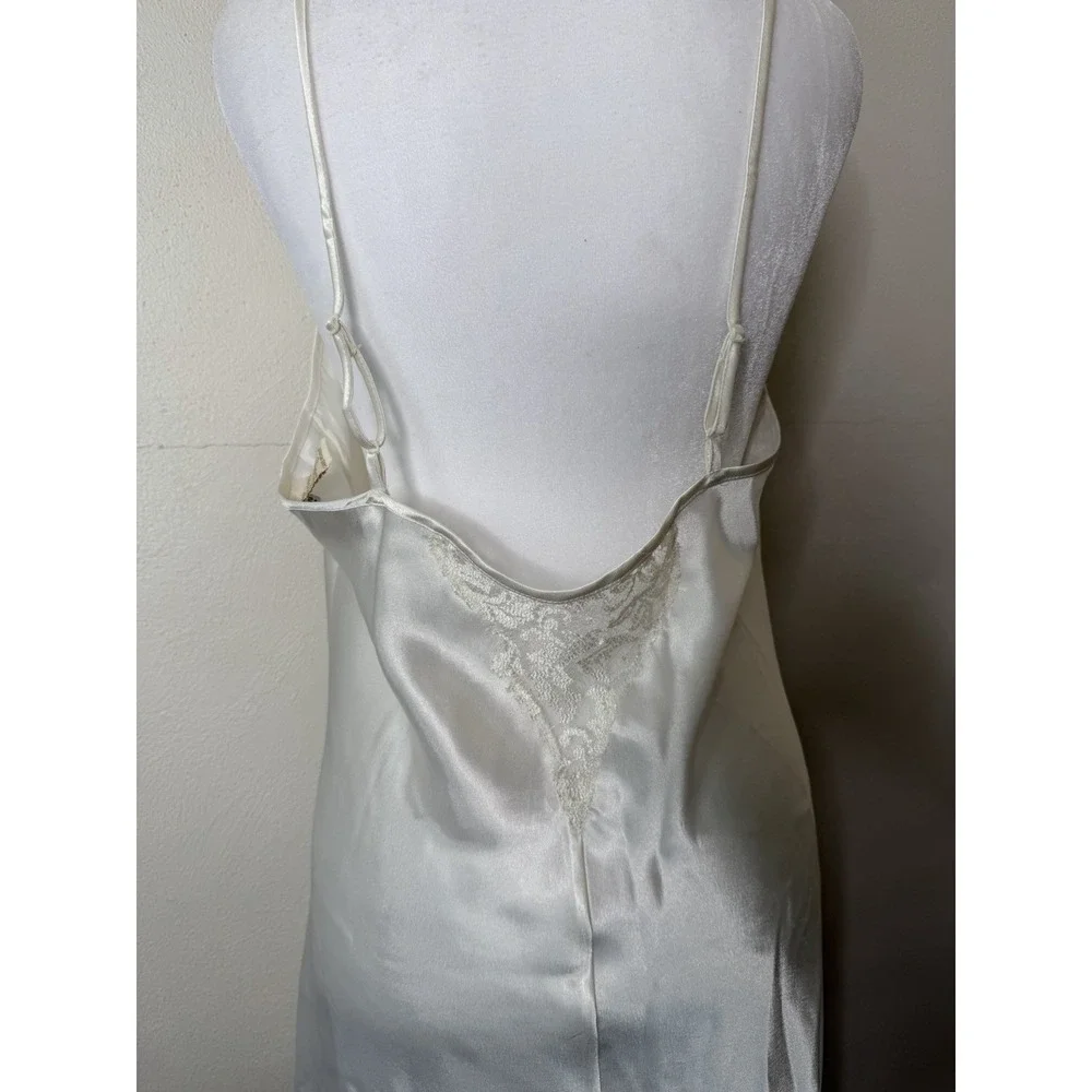 Vintage 90s Victoria's Secret Gold Label Satin Lace Slip Dress Size Large White - Picture 3 of 9